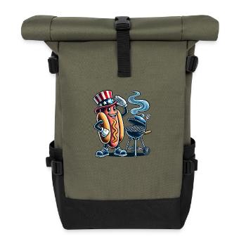 Smokin Hot BBQ Retro Hot Dog Design - Rolltop Rucksack - Olive/Schwarz - Vorne