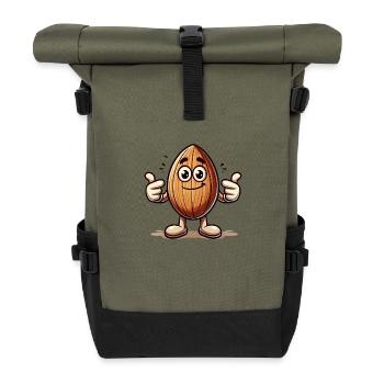 Funny Almond Cartoon Milk Joke Design - Roll Top Backpack - olive/black - Front