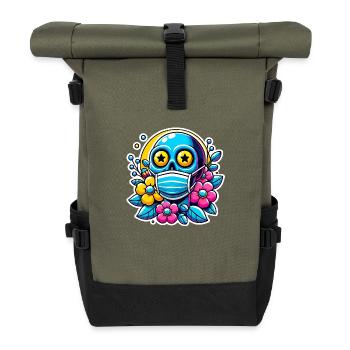 Mort à l’intérieur du crâne avec des fleurs arc-en-ciel - Sac à dos roll top - olive/noir - Devant