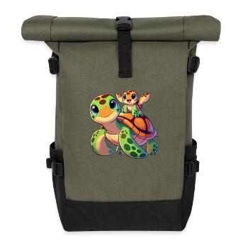 Schildkrötenmutter mit Kind - Rolltop Rucksack - Olive/Schwarz - Vorne