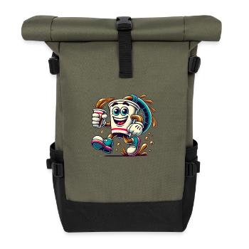 Lustige Kaffeetasse Cartoon Splash - Rolltop Rucksack - Olive/Schwarz - Vorne