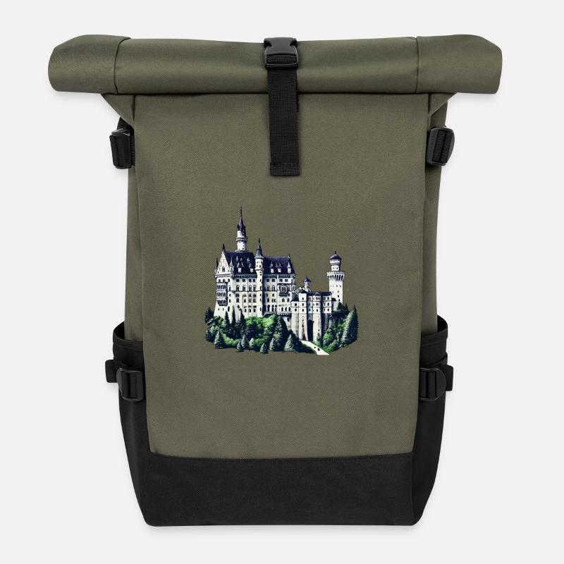 Schloss Neuschwanstein - Rolltop Rucksack - Olive/Schwarz