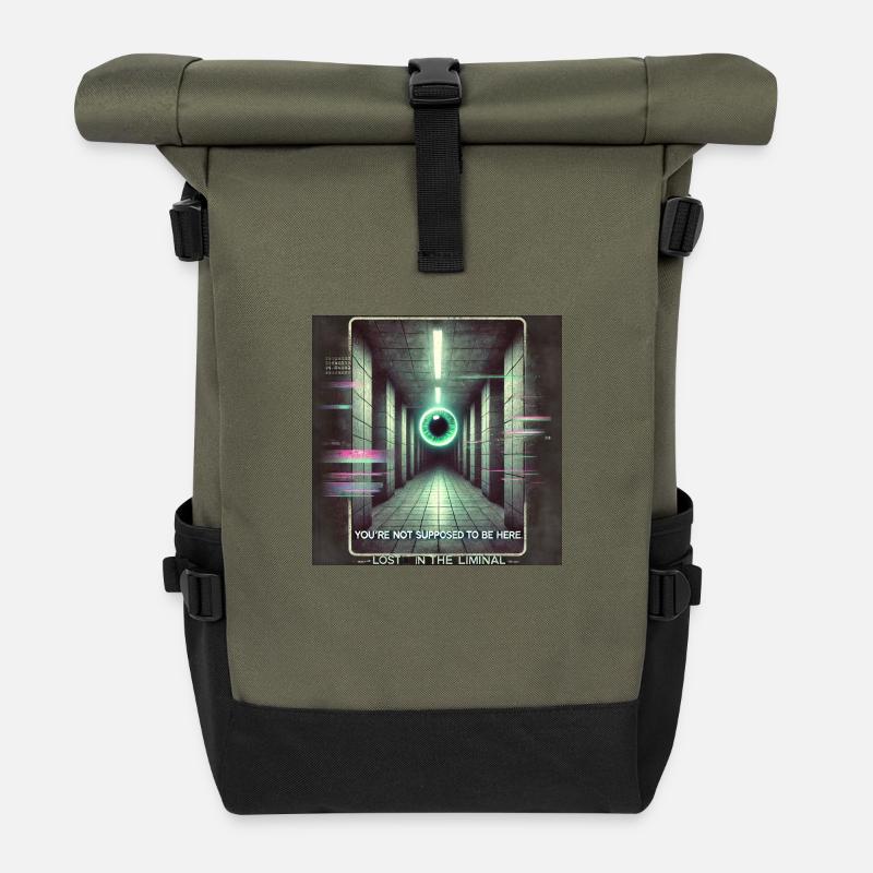 weirdcore Lost in the Liminal - Roll Top Backpack - olive/black