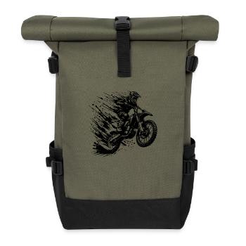 Abenteuersport Motocross Hobby Style Zeichnung - Rolltop Rucksack - Olive/Schwarz - Vorne