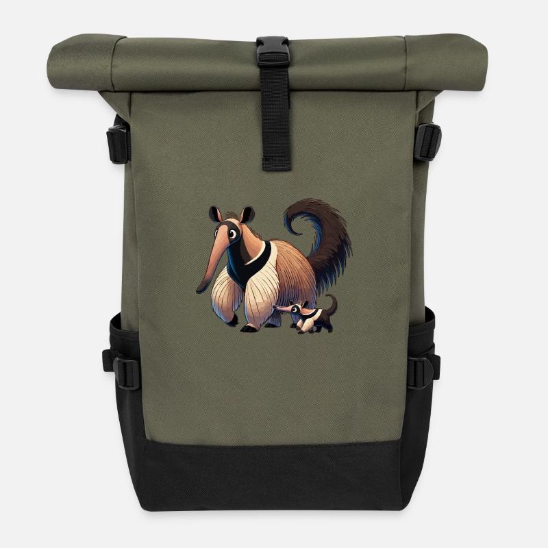Ameisenbärmit Kind - Rolltop Rucksack - Olive/Schwarz