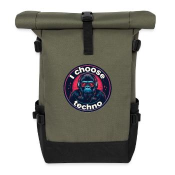 Gorilla i choose techno - Rolltop Rucksack - Olive/Schwarz - Vorne