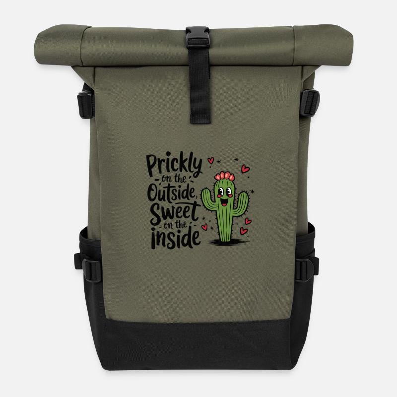 Sweet Cactus - Roll Top Backpack - olive/black