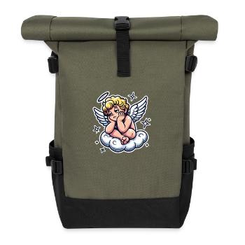 Lustiger Cherub auf Wolke Pop Art Design - Rolltop Rucksack - Olive/Schwarz - Vorne