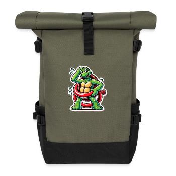 Funny Turtle Oops Cartoon Sticker - Roll Top Backpack - olive/black - Front