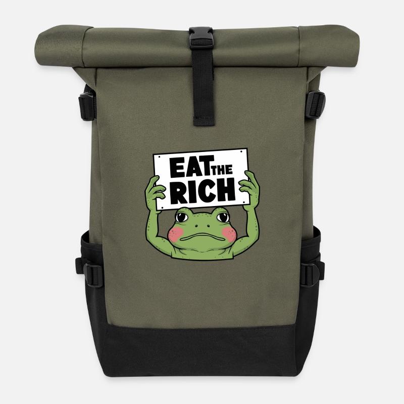 Frosch-Aktivist: Iss die Reichen - Rolltop Rucksack - Olive/Schwarz