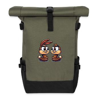 Funny Rabbit Conversation Cartoon - Roll Top Backpack - olive/black - Front