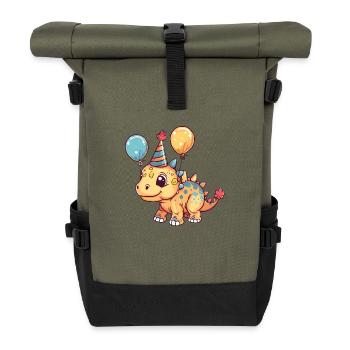 Dinosaure stégosaure anniversaire bébé - Sac à dos roll top - olive/noir - Devant