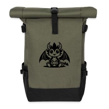 Little Kid Dragon with Horns and Controller - Roll Top Backpack - olive/black - Front