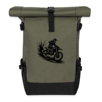Energetic Motocross Illustration Drawing - Roll Top Backpack - olive/black - Front