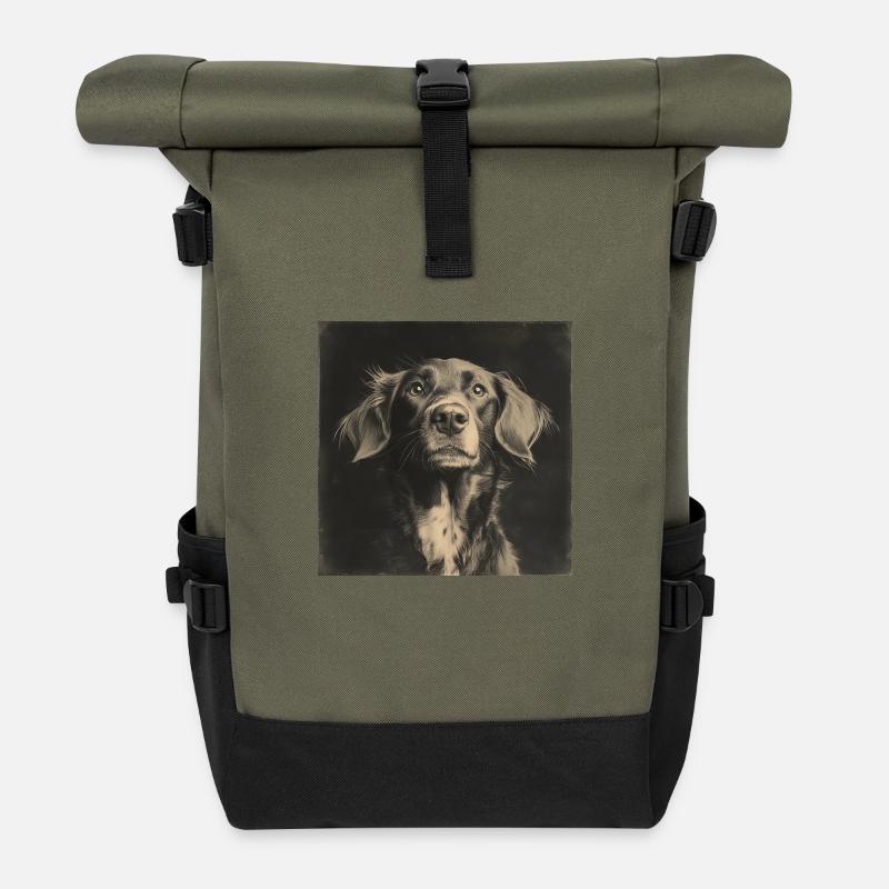 Black Animals - Cute Dog - Rolltop Rucksack - Olive/Schwarz