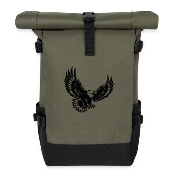 Majestätischer Raubvogel mit gespreizten Krallen - Rolltop Rucksack - Olive/Schwarz - Vorne