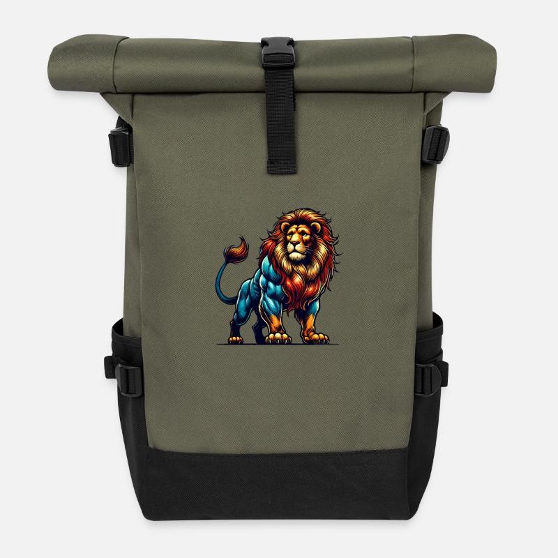 lion tier - Rolltop Rucksack - Olive/Schwarz