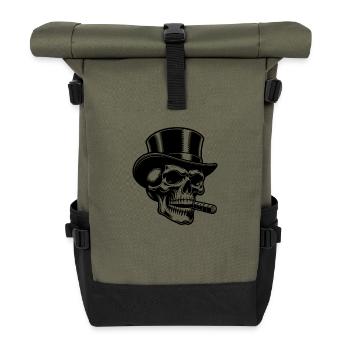 Krasses Zylinder Schädel Design mit rauchiger Note - Rolltop Rucksack - Olive/Schwarz - Vorne