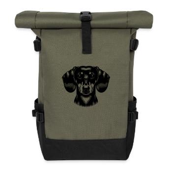 Dog Portrait Dachshund Cute Dog Motif - Roll Top Backpack - olive/black - Front