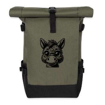Charming donkey drawing with humorous facial expressions - Roll Top Backpack - olive/black - Front