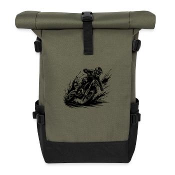 Krasse Gelände Maschine Motorsport im Dreck - Rolltop Rucksack - Olive/Schwarz - Vorne
