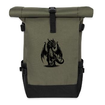 Edler eindrucksvoller Drache mit großen Flügeln - Rolltop Rucksack - Olive/Schwarz - Vorne