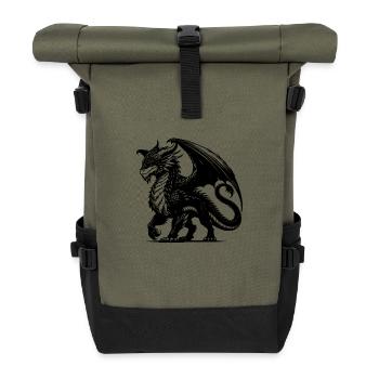 Schlauer Drache mit riesigen Flügeln Tattoo Style - Rolltop Rucksack - Olive/Schwarz - Vorne