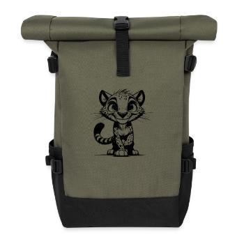 Portrait léopard mignon grand chat souriant - Sac à dos roll top - olive/noir - Devant