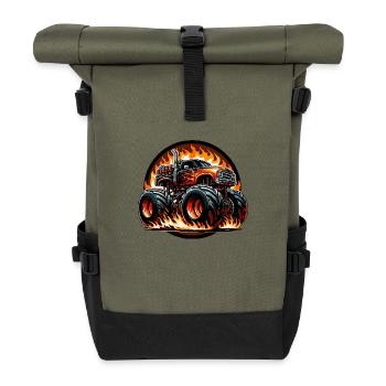Monstertruck feurig - Rolltop Rucksack - Olive/Schwarz - Vorne