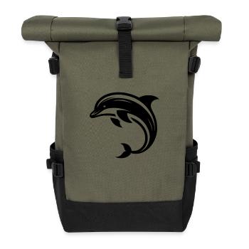 Diver Friends Design Dolphin in Jump - Roll Top Backpack - olive/black - Front