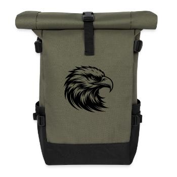 Eleganter Greifvogel als kraftvolle Tiergrafik - Rolltop Rucksack - Olive/Schwarz - Vorne