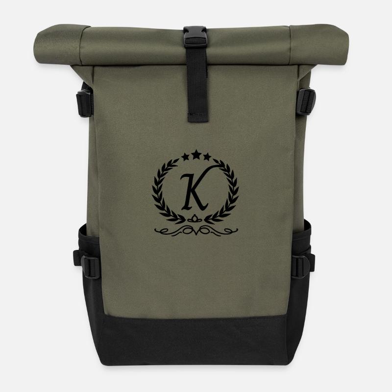 Lettre k couronne - Sac à dos roll top - olive/noir