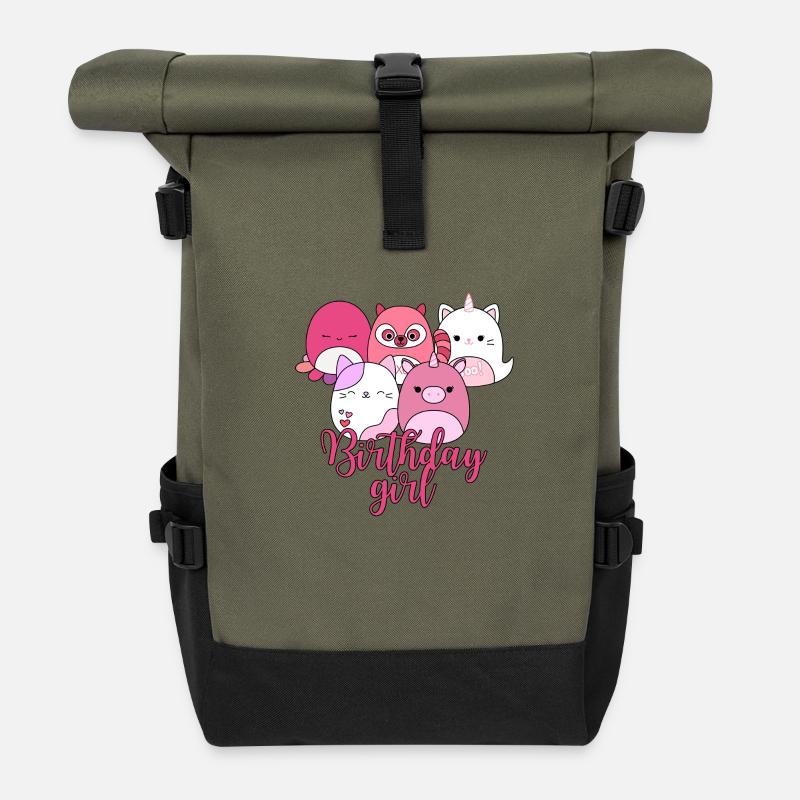 Süßes Squishmallow-Geburtstagskind - Rolltop Rucksack - Olive/Schwarz