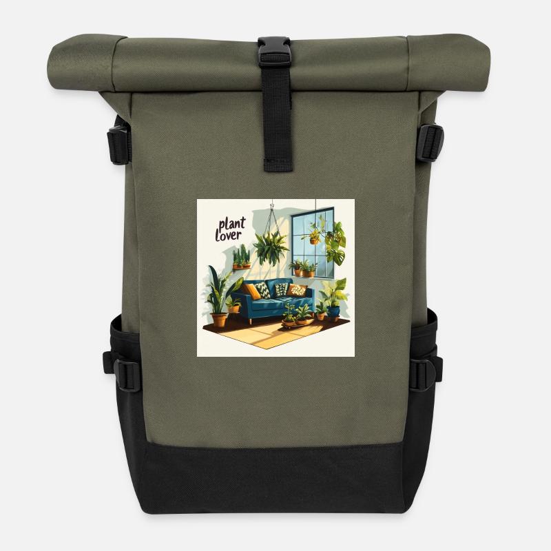 Plant lover living room - Roll Top Backpack - olive/black