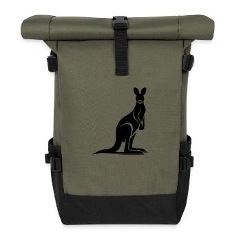 Wild animal silhouette with typical kangaroo pose - Roll Top Backpack - olive/black - Front