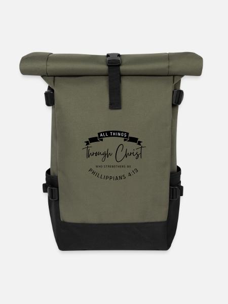 Alles ist möglich durch Christus - Rolltop Rucksack - Olive/Schwarz