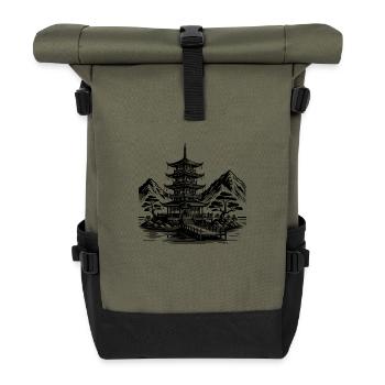 Meditation Yoga Design Asiatisches Landschaft - Rolltop Rucksack - Olive/Schwarz - Vorne