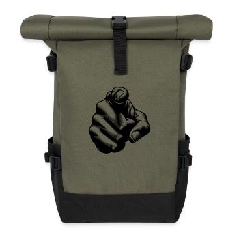 Klassische Handposition Präzise Zeigefinger Geste - Rolltop Rucksack - Olive/Schwarz - Vorne