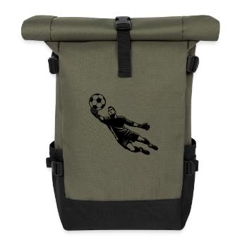Fußballtorwart springt zur Rettung des Balls - Rolltop Rucksack - Olive/Schwarz - Vorne