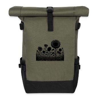 Blühende Sonnenblumen auf einem großen Feld - Rolltop Rucksack - Olive/Schwarz - Vorne