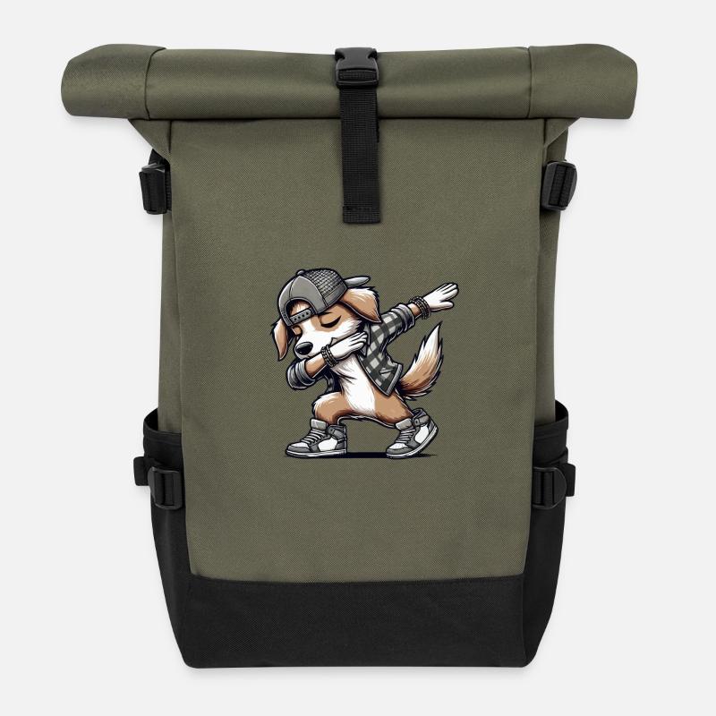 hund dabbing comic - Rolltop Rucksack - Olive/Schwarz