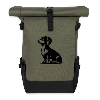Niedlicher Dackel stilvoller kleiner Jagdhund - Rolltop Rucksack - Olive/Schwarz - Vorne