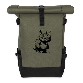 énorme rhinocéros souriant croquis dessin - Sac à dos roll top - olive/noir - Devant