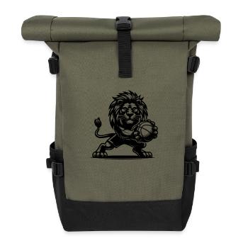 Stürmischer Basketball Löwe mit Ball - Rolltop Rucksack - Olive/Schwarz - Vorne