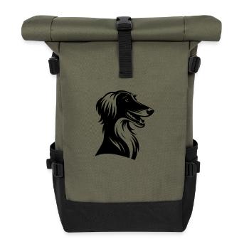 Proud Dog Head Afghan Greyhound Portrait - Roll Top Backpack - olive/black - Front