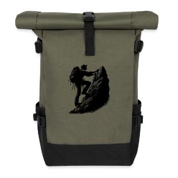 Mann beim Klettern am Berggipfel Felsen - Rolltop Rucksack - Olive/Schwarz - Vorne