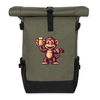 Monkey Pixel Beer - Roll Top Backpack - olive/black - Front