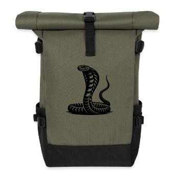 Cobra Schlange Nackenschild Drohhaltung Design - Rolltop Rucksack - Olive/Schwarz - Vorne
