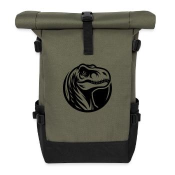 Gefährlich Grinsender Raptor Tattoo Logo Style - Rolltop Rucksack - Olive/Schwarz - Vorne