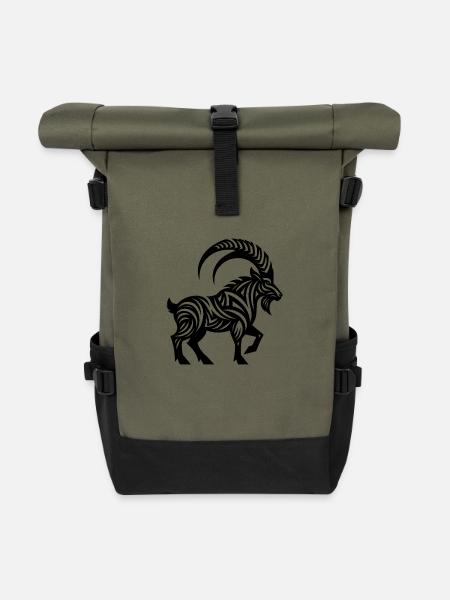 Wilder Steinbock Tattoo - Rolltop Rucksack - Olive/Schwarz